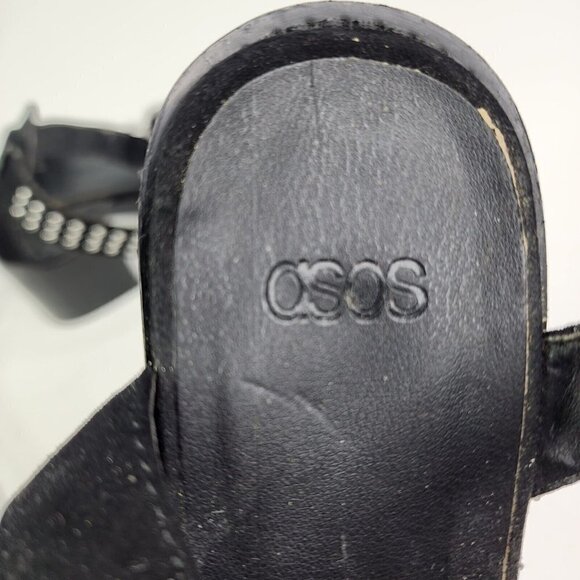 ASOS Western Studded Open Toe Strappy Chunky Heels Womens Size 7 Black Silver - Picture 12 of 14